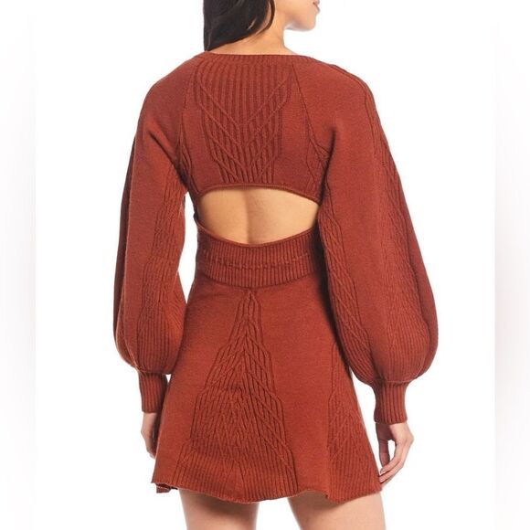 Free People 288654 Emmaline Mini Sweater Dress size M terra Cott - Picture 9 of 11
